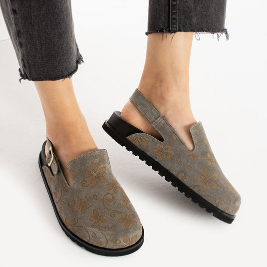 Walviss Flora Kadın Hakiki Deri Tek Tokalı Füme Sandalet