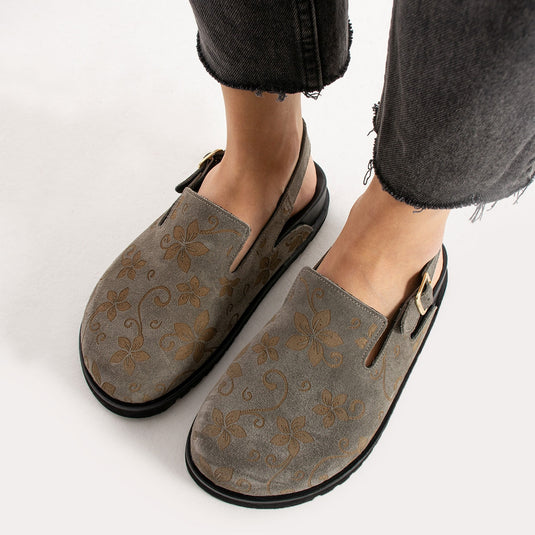 Walviss Flora Kadın Hakiki Deri Tek Tokalı Füme Sandalet