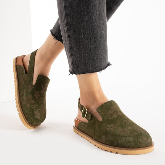 Walviss Flora Kadın Hakiki Deri Tek Tokalı Haki Sandalet