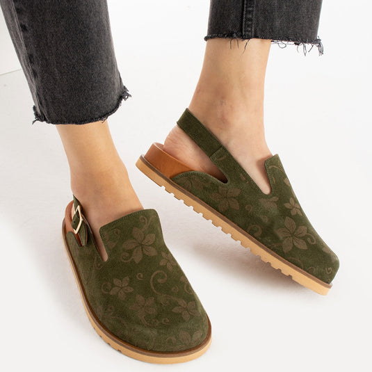 Walviss Flora Kadın Hakiki Deri Tek Tokalı Haki Sandalet