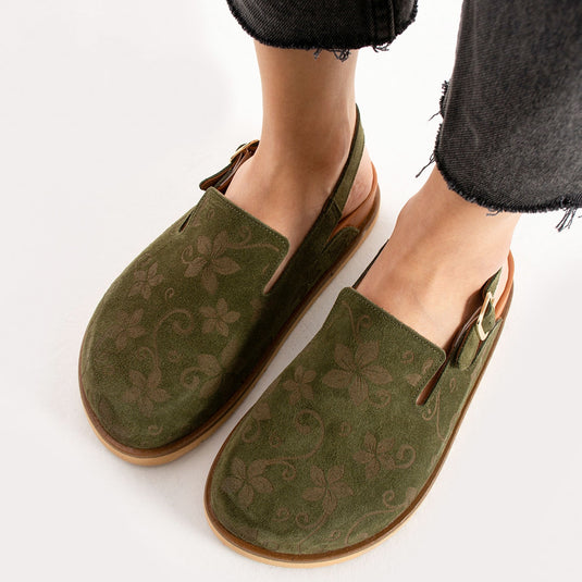 Walviss Flora Kadın Hakiki Deri Tek Tokalı Haki Sandalet