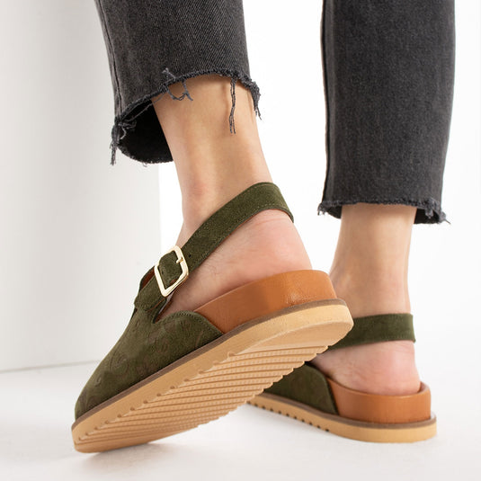 Walviss Flora Kadın Hakiki Deri Tek Tokalı Haki Sandalet