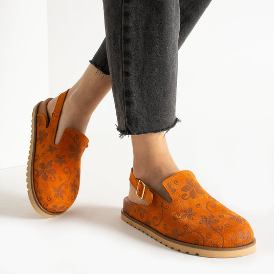 Walviss Flora Kadin Hakiki Deri Tek Tokali Turuncu Sandalet