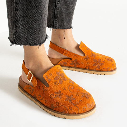 Walviss Flora Kadin Hakiki Deri Tek Tokali Turuncu Sandalet