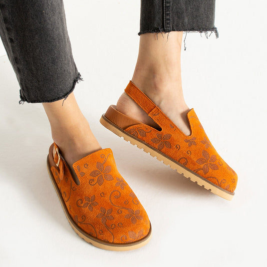 Walviss Flora Kadin Hakiki Deri Tek Tokali Turuncu Sandalet