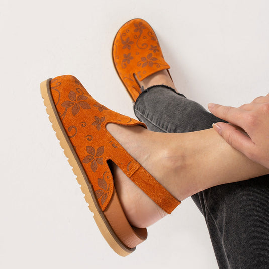 Walviss Flora Kadin Hakiki Deri Tek Tokali Turuncu Sandalet