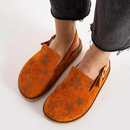 Walviss Flora Kadin Hakiki Deri Tek Tokali Turuncu Sandalet