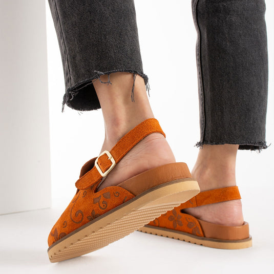 Walviss Flora Kadin Hakiki Deri Tek Tokali Turuncu Sandalet