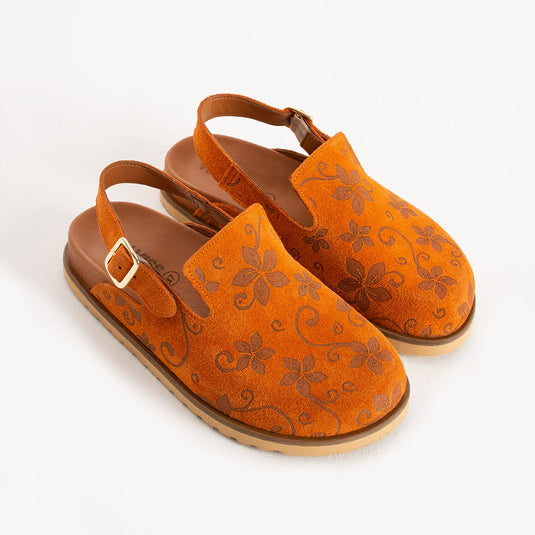 Walviss Flora Kadin Hakiki Deri Tek Tokali Turuncu Sandalet