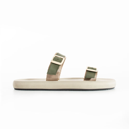 Walviss Gray Deri Çift Tokali Haki Terlik