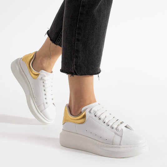 Walviss Guinas Kadin Hakiki Deri Bagcikli Beyaz Altin Sneaker