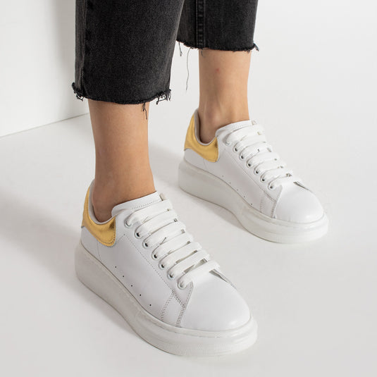 Walviss Guinas Kadin Hakiki Deri Bagcikli Beyaz Altin Sneaker