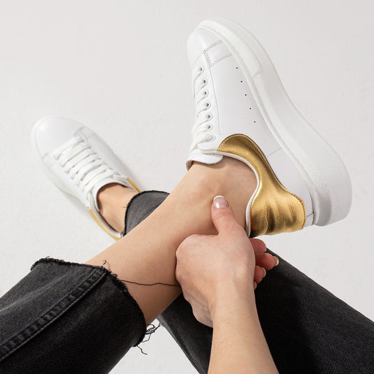 Walviss Guinas Kadin Hakiki Deri Bagcikli Beyaz Altin Sneaker