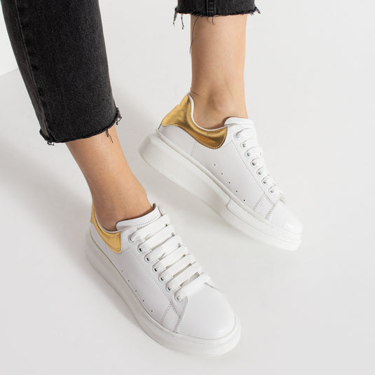 Walviss Guinas Kadin Hakiki Deri Bagcikli Beyaz Altin Sneaker