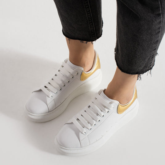 Walviss Guinas Kadin Hakiki Deri Bagcikli Beyaz Altin Sneaker