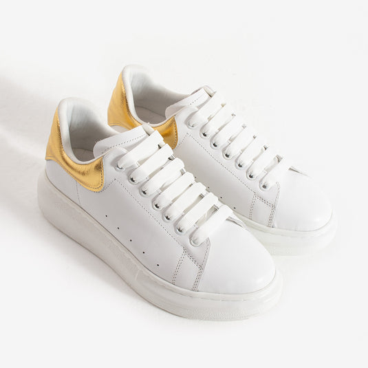 Walviss Guinas Kadin Hakiki Deri Bagcikli Beyaz Altin Sneaker