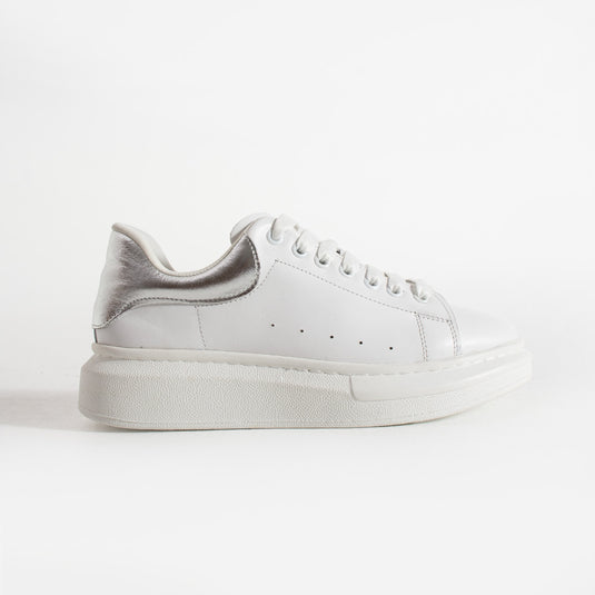 Walviss Guinas Kadın Hakiki Deri Bağcıklı Beyaz Gümüş Sneaker