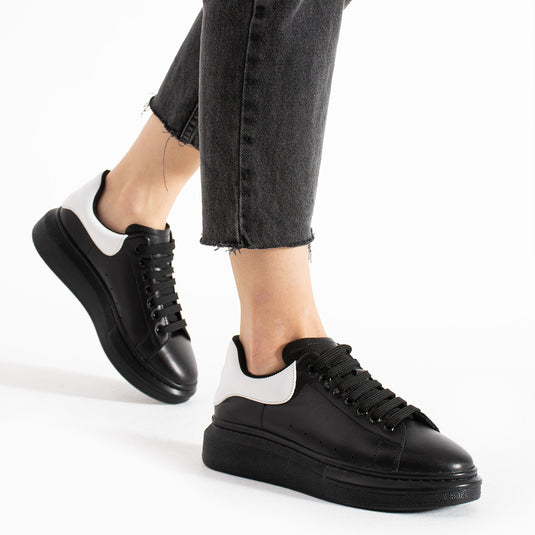 Walviss Guinas Kadin Hakiki Deri Bagcikli Siyah Beyaz Sneaker