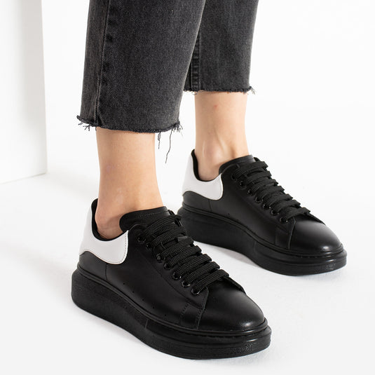 Walviss Guinas Kadin Hakiki Deri Bagcikli Siyah Beyaz Sneaker