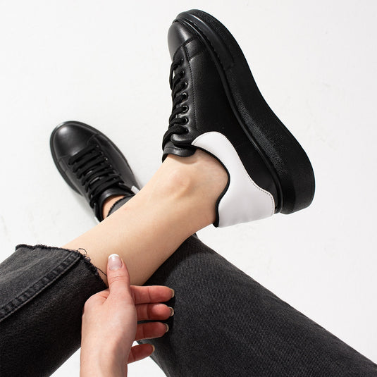 Walviss Guinas Kadin Hakiki Deri Bagcikli Siyah Beyaz Sneaker