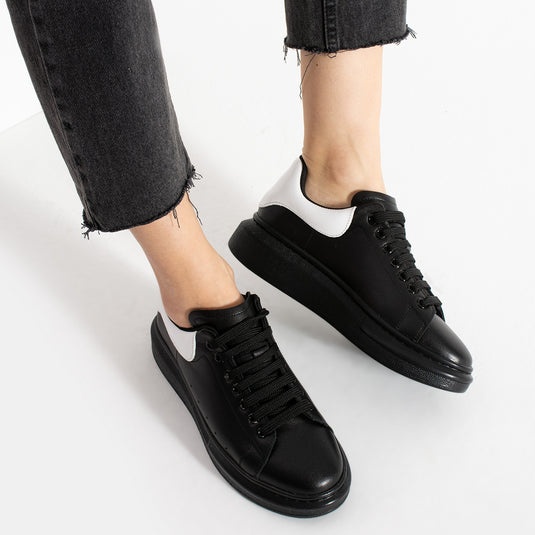 Walviss Guinas Kadin Hakiki Deri Bagcikli Siyah Beyaz Sneaker