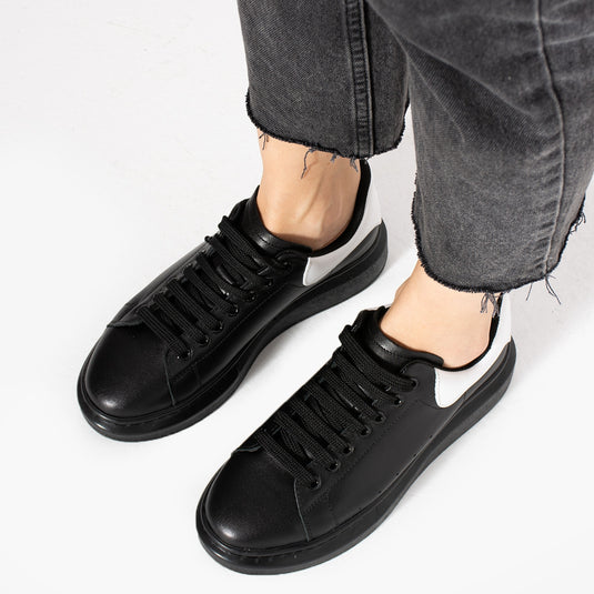 Walviss Guinas Kadin Hakiki Deri Bagcikli Siyah Beyaz Sneaker