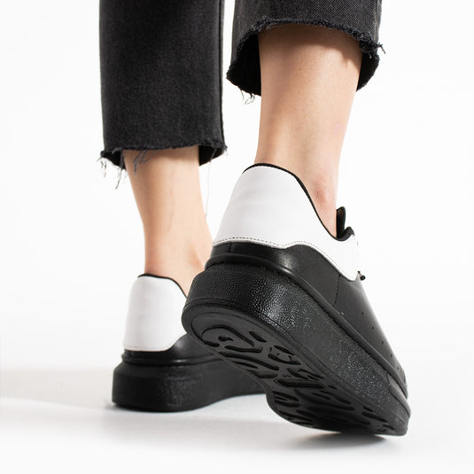 Walviss Guinas Kadin Hakiki Deri Bagcikli Siyah Beyaz Sneaker