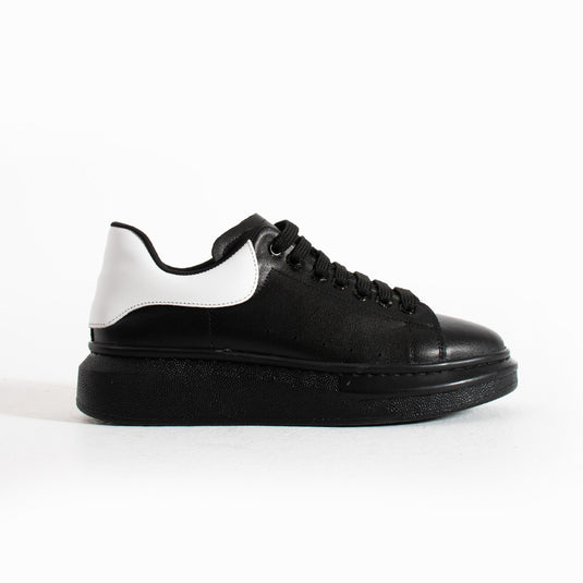 Walviss Guinas Kadin Hakiki Deri Bagcikli Siyah Beyaz Sneaker