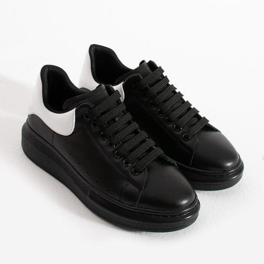 Walviss Guinas Kadin Hakiki Deri Bagcikli Siyah Beyaz Sneaker