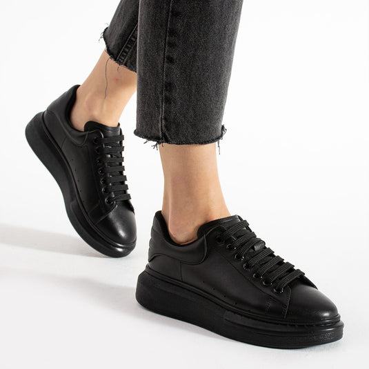 Walviss Guinas Kadin Hakiki Deri Bagcikli Siyah Sneaker