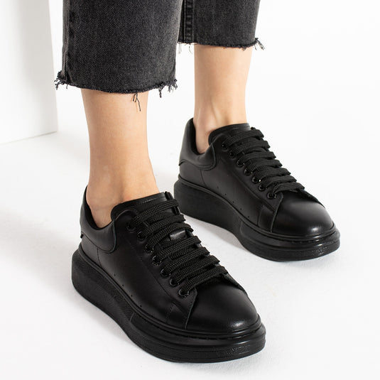 Walviss Guinas Kadin Hakiki Deri Bagcikli Siyah Sneaker