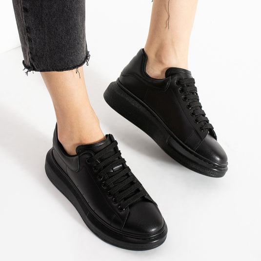 Walviss Guinas Kadin Hakiki Deri Bagcikli Siyah Sneaker