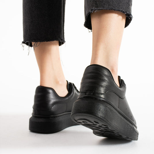 Walviss Guinas Kadin Hakiki Deri Bagcikli Siyah Sneaker