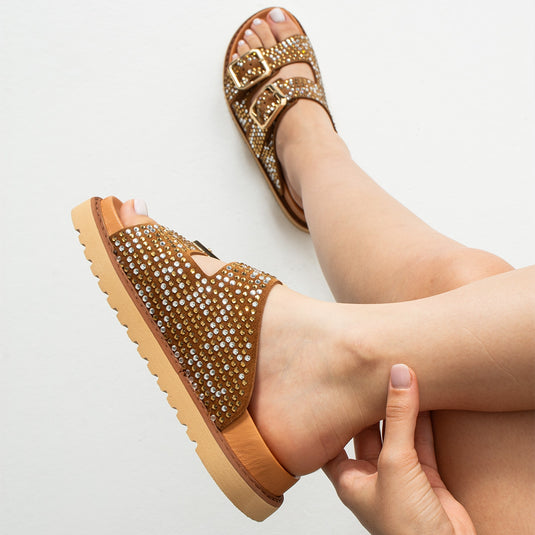 Walviss Helder Hakiki Deri Çift Tokalı Coconat Terlik