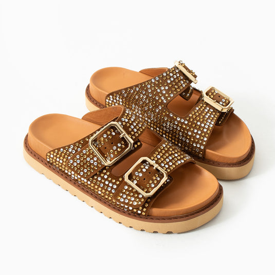 Walviss Helder Hakiki Deri Çift Tokalı Coconat Terlik