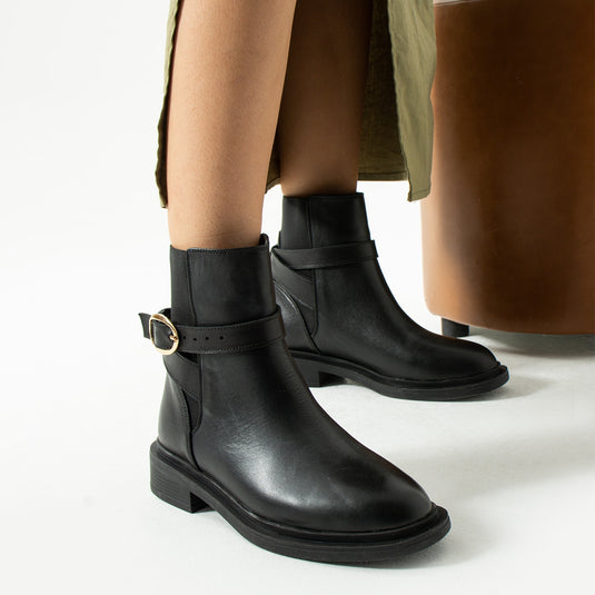 Walviss Huns Kadin Hakiki Deri Tek Tokali Siyah Bot