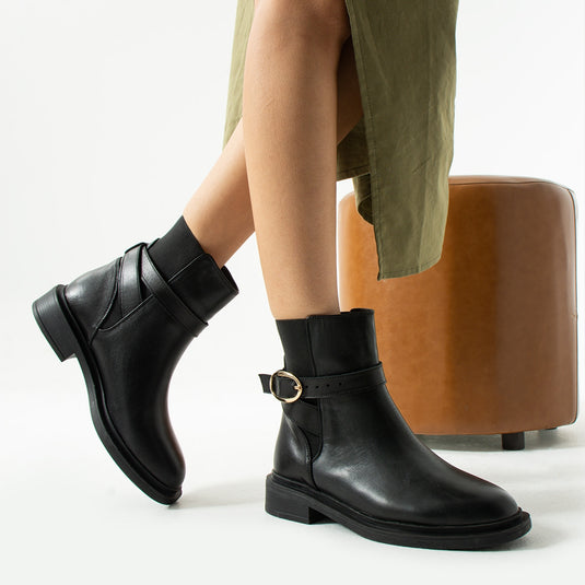 Walviss Huns Kadin Hakiki Deri Tek Tokali Siyah Bot