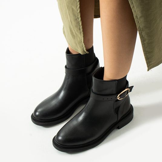 Walviss Huns Kadin Hakiki Deri Tek Tokali Siyah Bot