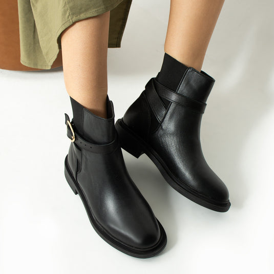 Walviss Huns Kadin Hakiki Deri Tek Tokali Siyah Bot