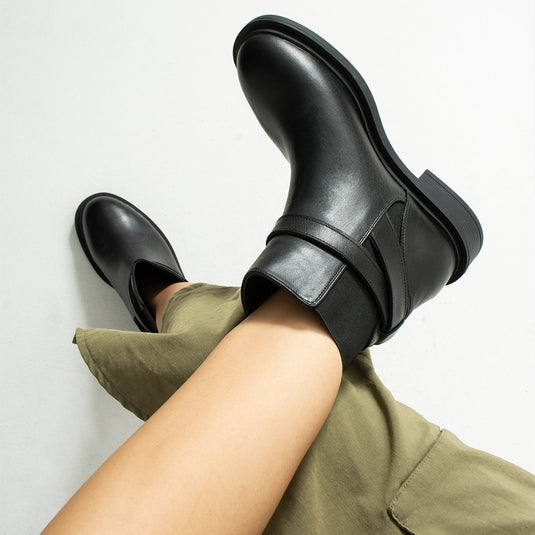 Walviss Huns Kadin Hakiki Deri Tek Tokali Siyah Bot