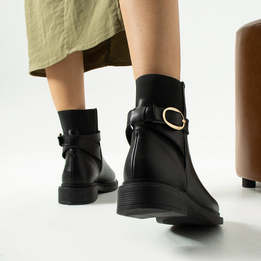 Walviss Huns Kadin Hakiki Deri Tek Tokali Siyah Bot