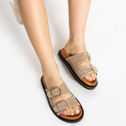 Walviss Klein Kadin Hasir Çift Tokali Bej Terlik