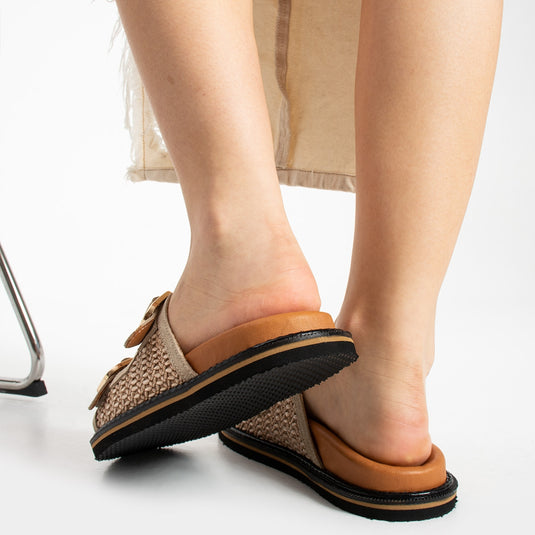 Walviss Klein Kadin Hasir Çift Tokali Bej Terlik