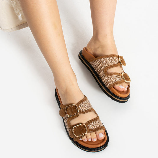 Walviss Klein Kadin Hasir Çift Tokali Coconat Terlik