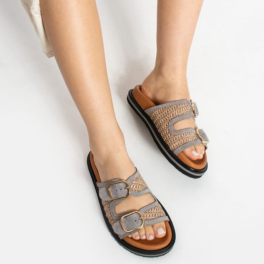 Walviss Klein Kadin Hasir Çift Tokali Füme Terlik