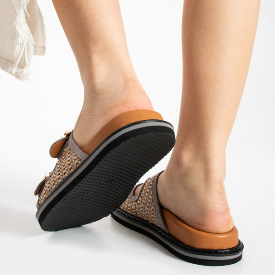 Walviss Klein Kadin Hasir Çift Tokali Füme Terlik