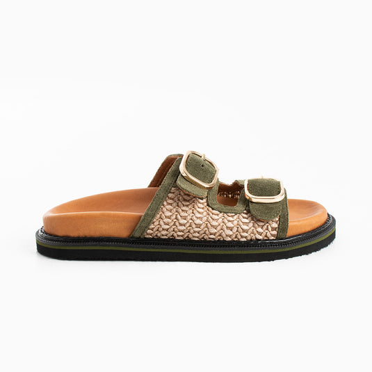 Walviss Klein Kadin Hasir Çift Tokali Haki Terlik