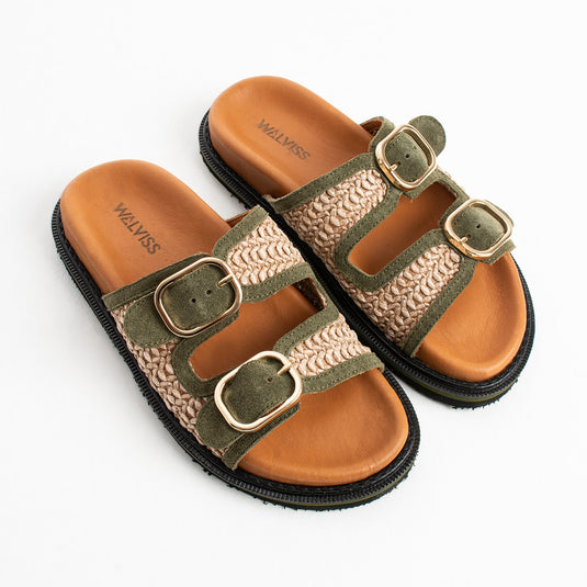 Walviss Klein Kadin Hasir Çift Tokali Haki Terlik