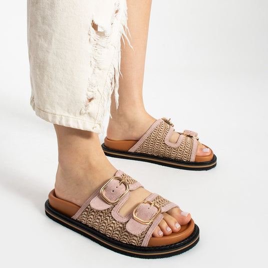 Walviss Klein Kadin Hasir Çift Tokali Pudra Terlik