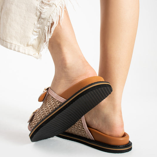 Walviss Klein Kadin Hasir Çift Tokali Pudra Terlik